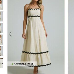 NWOT Showpo Moriseth Midi Dress Linen Sleeveless Fit Flare Dress in Cream Size 4